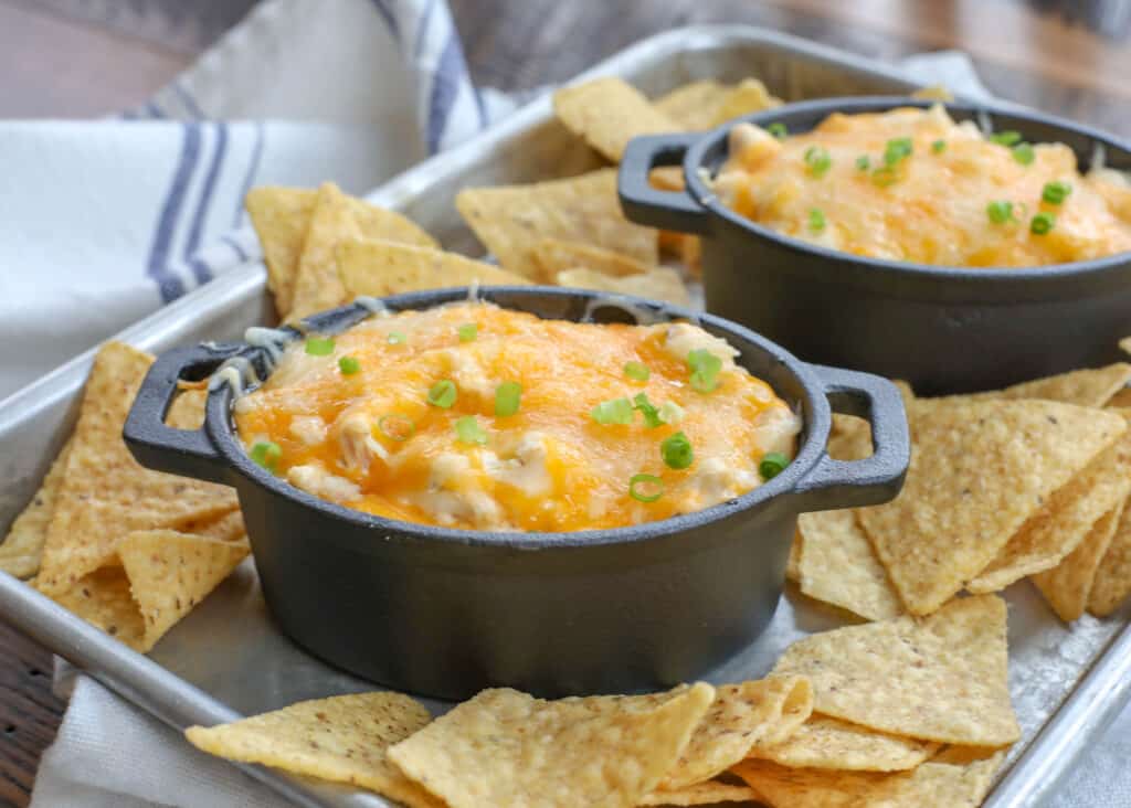 Hot Chicken Dip with plenty of cheese and a hit of hot sauce is a hit.