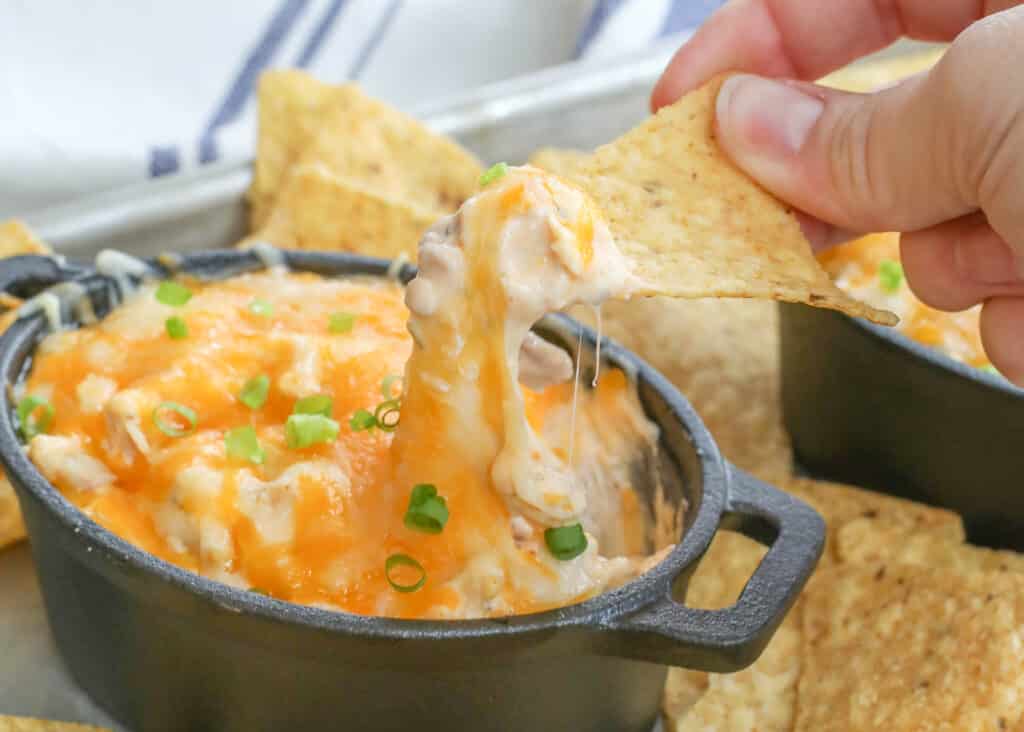 Cheesy Chicken Dip is a hearty appetizer or meal on its own. 