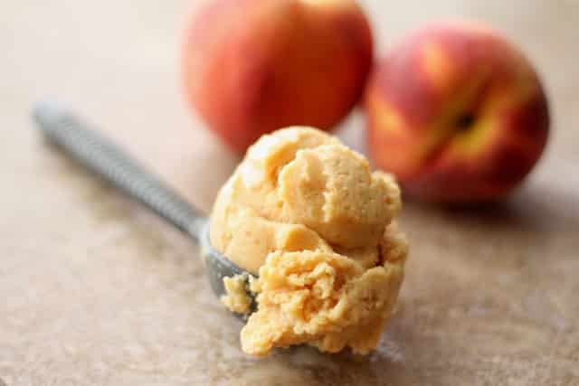 Honey Roasted Peach Frozen Yogurt recipe by Barefeet In The Kitchen