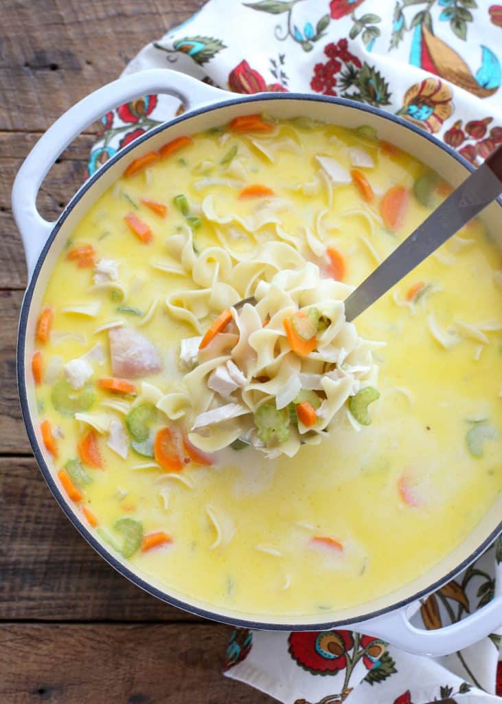 Make the most of your leftovers with this Creamy Turkey Noodle Soup - get the recipe at barefeetinthekitchen.com
