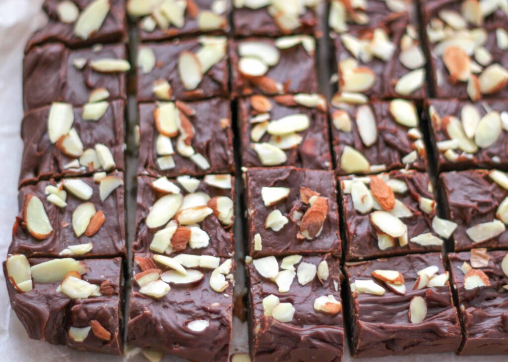 Chocolate Almond Fudge requires 5 minutes effort and never fails to impress.