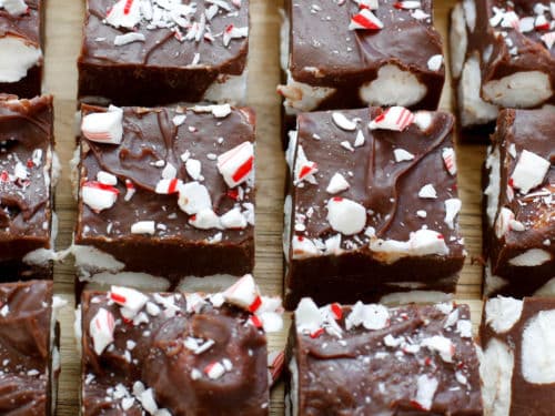 Peppermint Marshmallow Fudge is a favorite all year long! get the recipe at barefeetinthekitchen.com