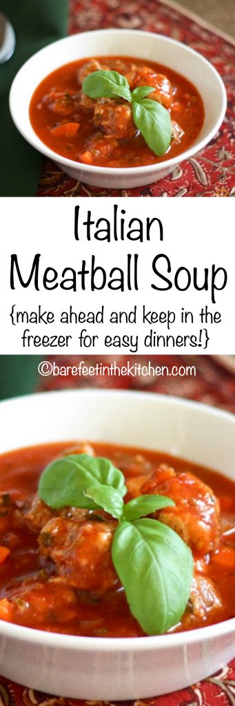Italian Herb Meatball Soup is perfect for lunch or dinner. Make a double batch now and stash some away in the freezer! Get the recipe at barefeetinthekitchen.com