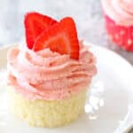 Fresh Strawberry Frosting is everyone's favorite! get the recipe at barefeetinthekitchen.com