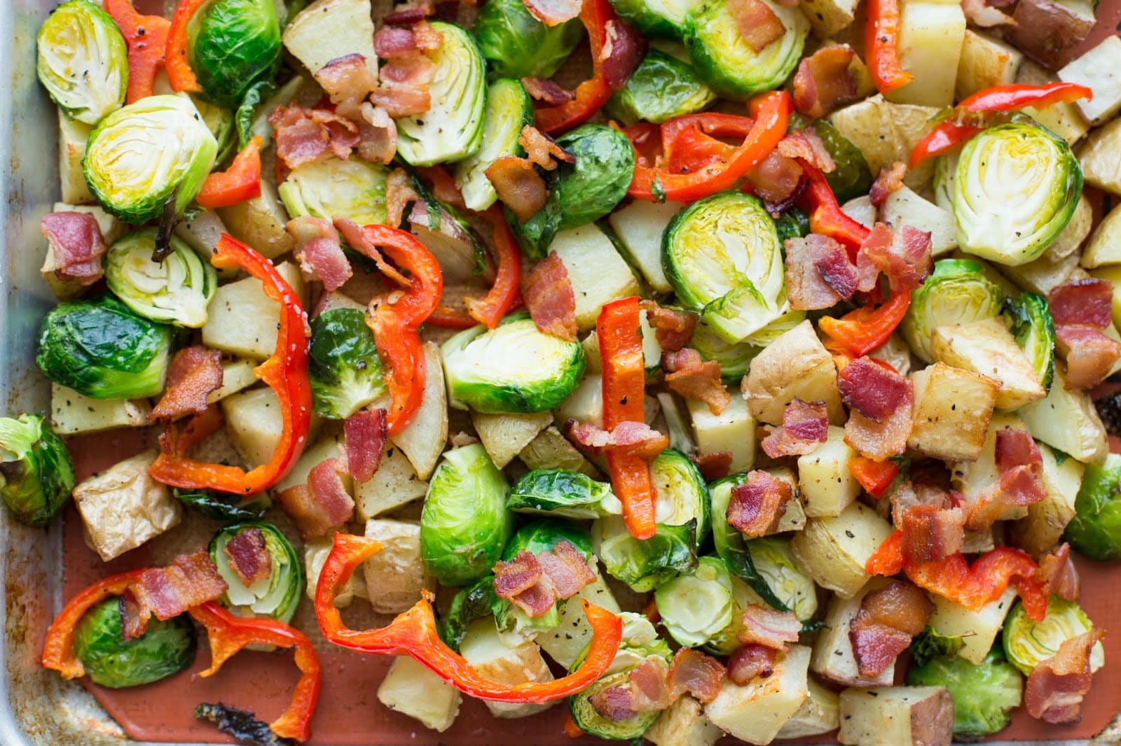 Roasted Potatoes, Brussels Sprouts, Red Pepper and Bacon