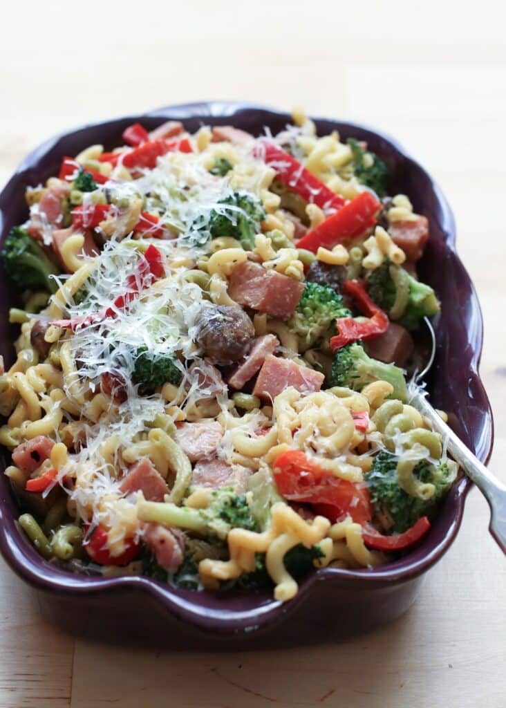 Ham and Vegetable Pasta Skillet with a Light Cream Sauce recipe by Barefeet In The Kitchen