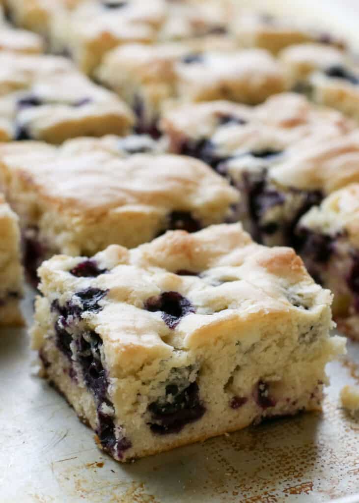 {Six Ingredient} Blueberry Snack Cake - traditional and gluten free recipes by Barefeet In The Kitchen
