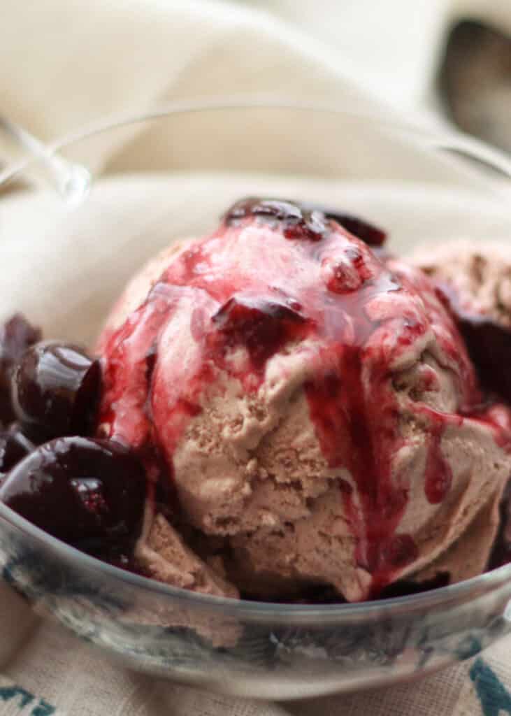 Roasted Cherry Chocolate Ice Cream recipe (and how to roast cherries) by Barefeet In The Kitchen
