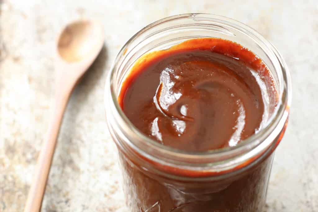 Sriracha Bourbon Barbecue Sauce recipe by Barefeet In The Kitchen