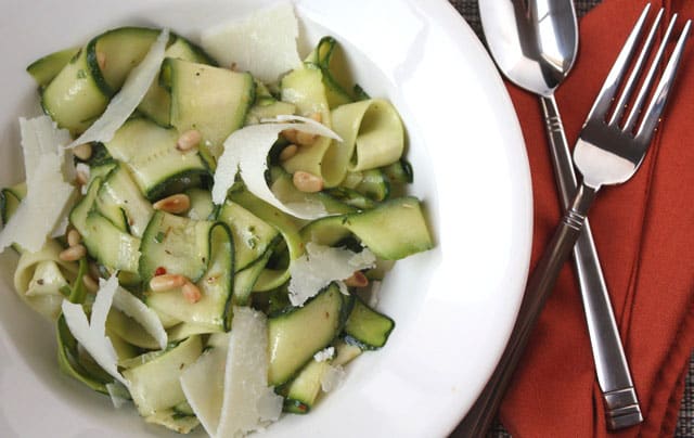 Zucchini Ribbon Salad with Pine Nuts recipe by Barefeet In The Kitchen