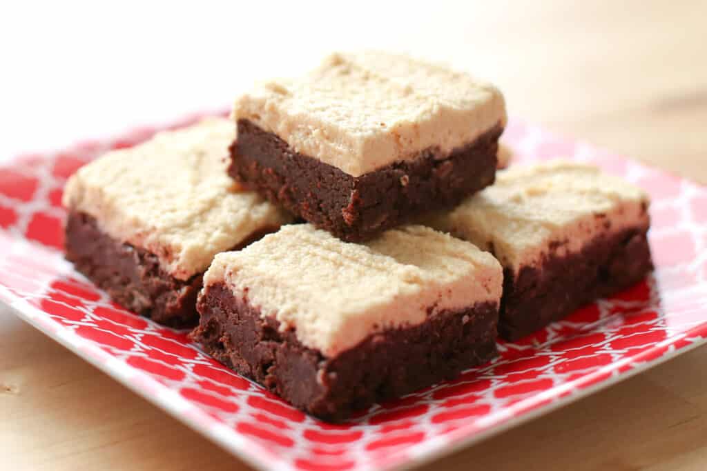 Rich Chocolate Brownies with Whipped Peanut Butter Frosting (traditional and gluten free recipes included) by Barefeet In The Kitchen