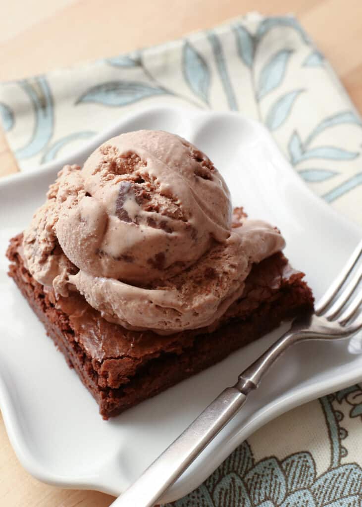 Brownie Ice Cream with Chewy Brownie Chunks recipe by Barefeet In The Kitchen