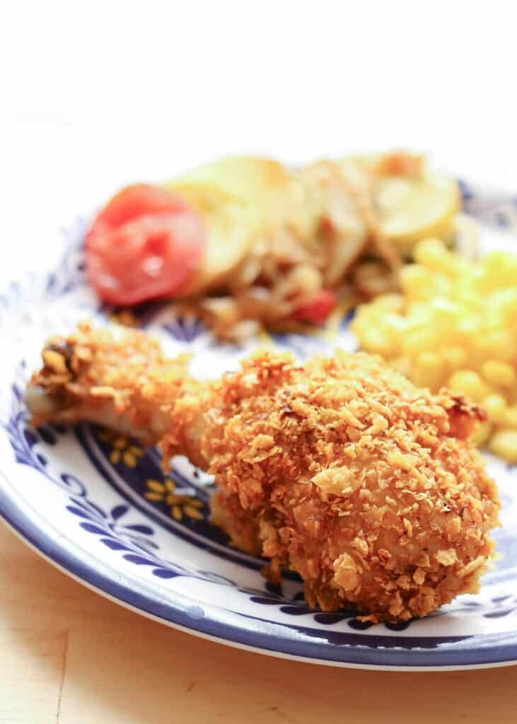 crunchy baked chicken leg coated with cornflakes 