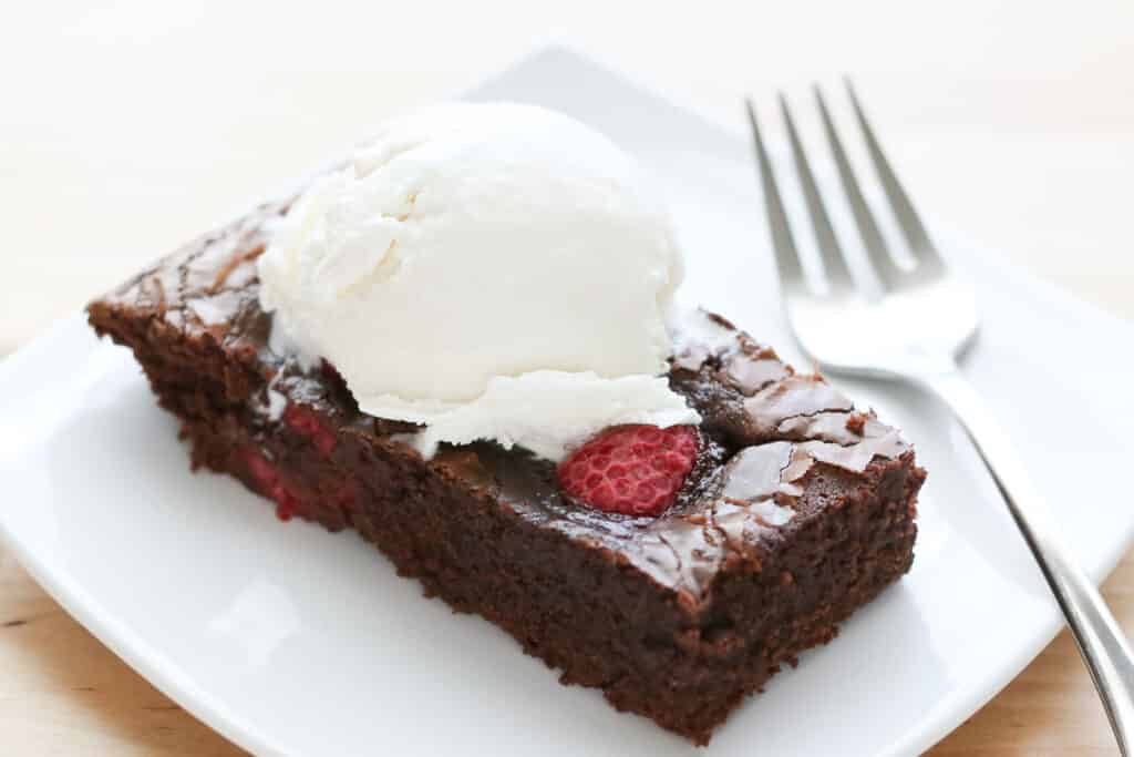 Chocolate Raspberry Brownies, gluten free and traditional recipes by Barefeet In The Kitchen