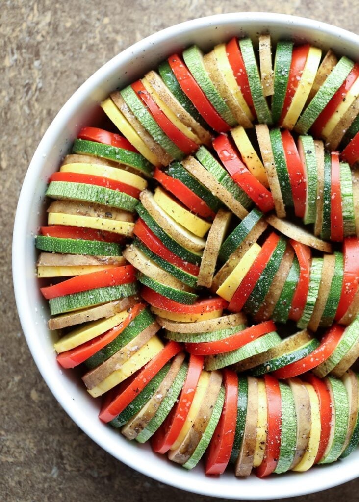 Summer Vegetable Tian Recipe with Zucchini, Tomatoes, and Potatoes by Barefeet In The Kitchen