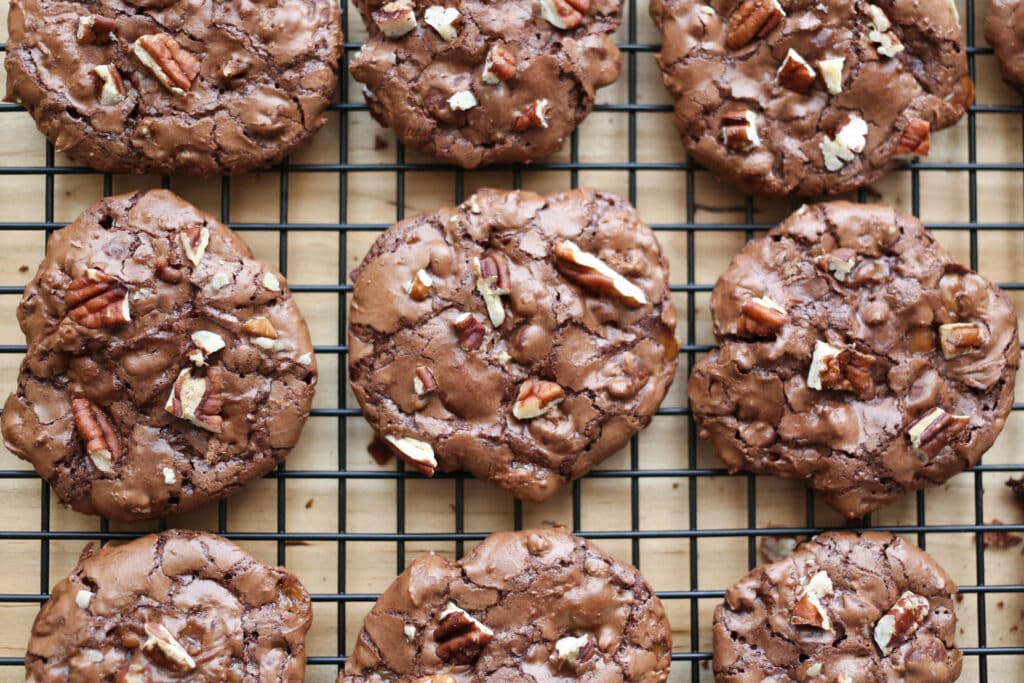 Flourless Chocolate Turtle Cookies {naturally gluten free recipe} by Barefeet In The Kitchen