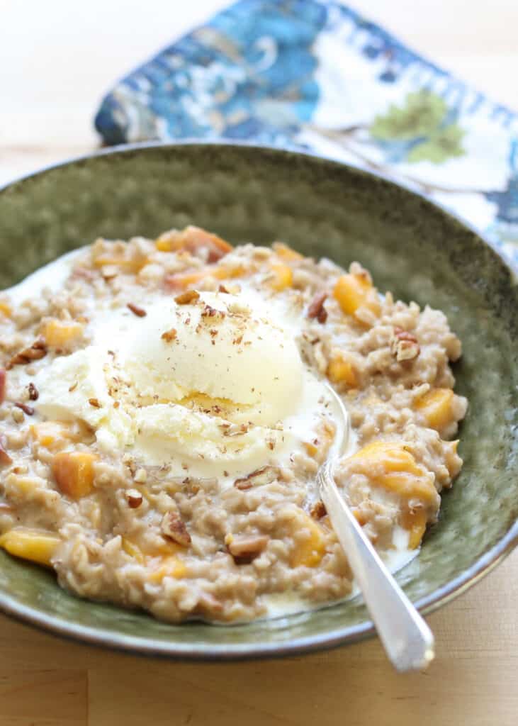 Peaches and Surf Oatmeal just might be the weightier oatmeal you'll overly make! recipe by Barefeet In The Kitchen