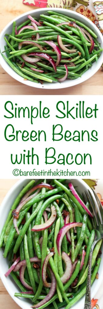 Green Beans with Bacon and Onions are a side dish worthy of any occasion! get the recipe at barefeetinthekitchen.com