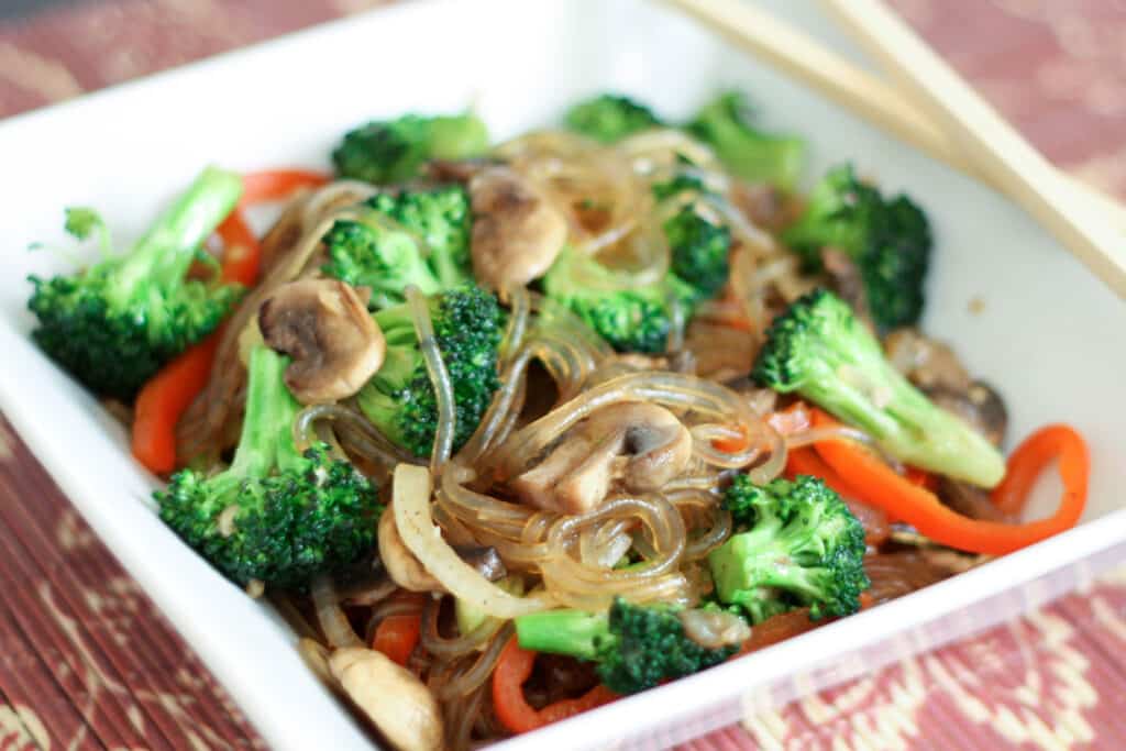 Korean Jap Chae {or Chop Chae} recipe with Broccoli and Mushrooms