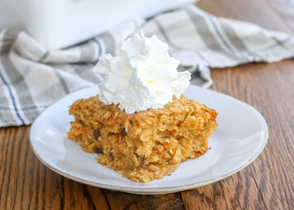 Pumpkin Baked Oatmeal - get the easy recipe at barefeetinthekitchen.com