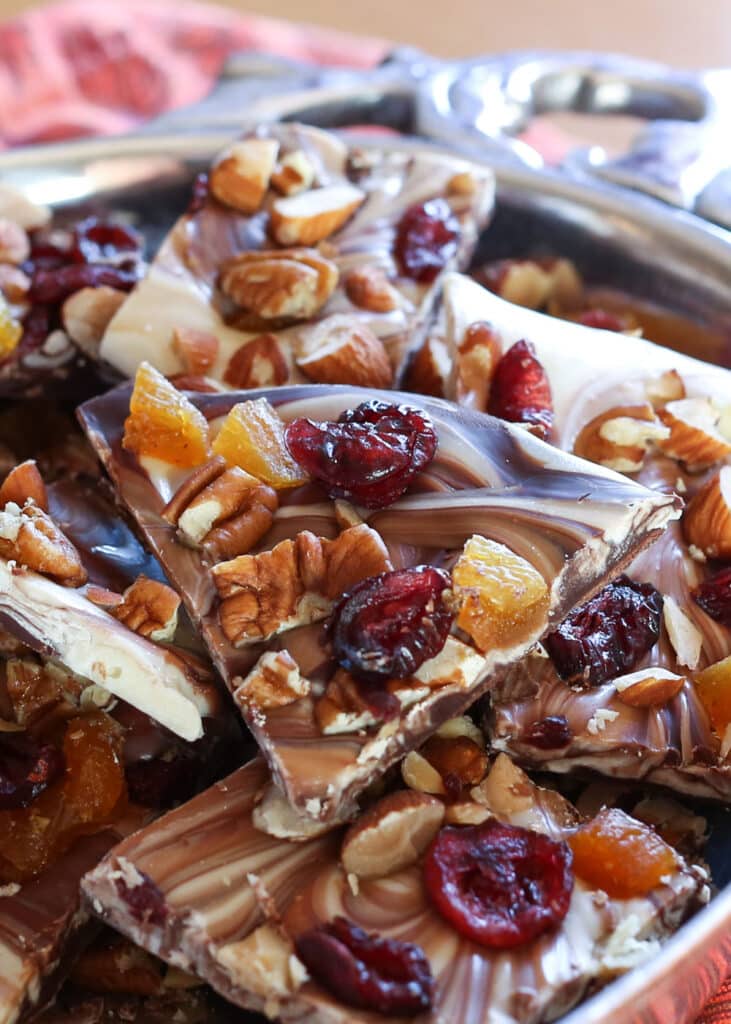 Fruit and Nut Chocolate Bark is perfect for holiday gifts - by Barefeet In The Kitchen