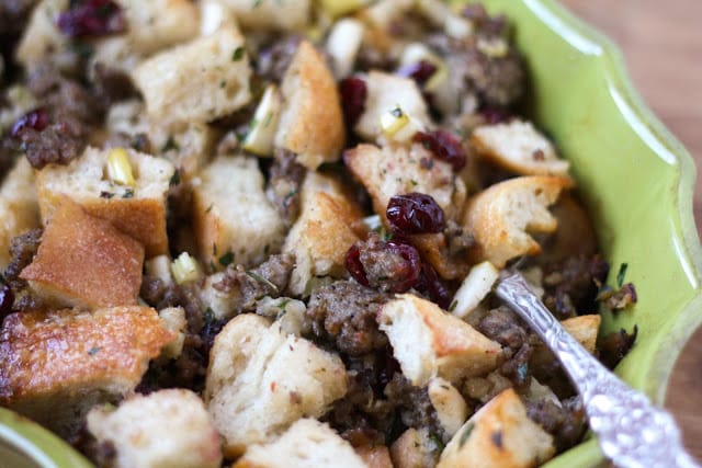 Sausage, Cranberry, and Apple Stuffing - 5 Favorite Thanksgiving Side Dish recipes by Barefeet In The Kitchen