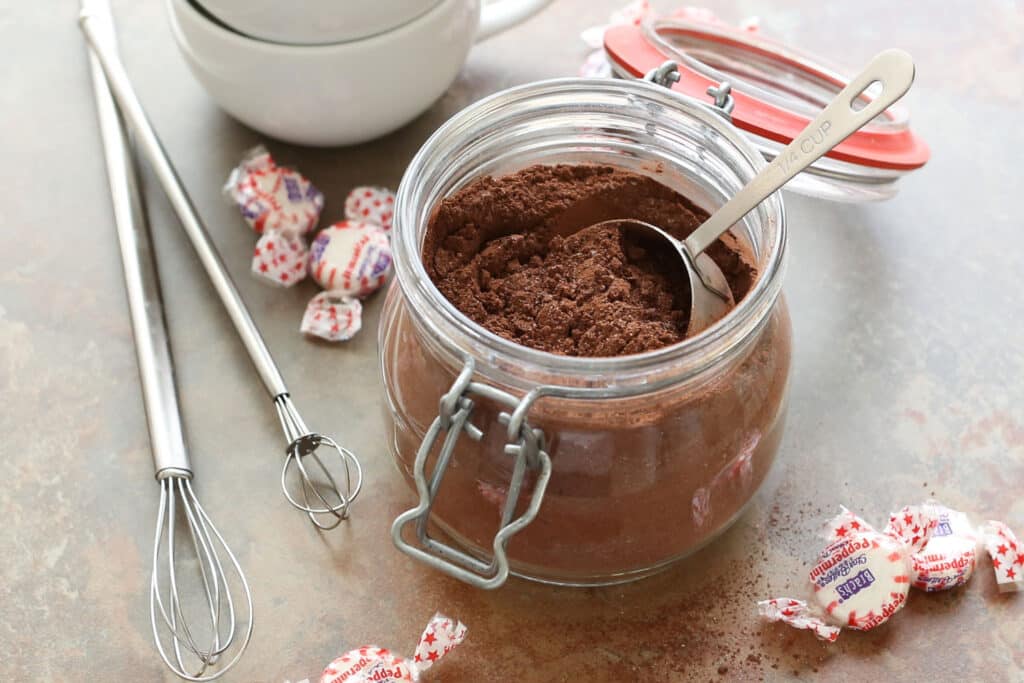 Homemade Peppermint Hot Chocolate Mix recipe by Barefeet In The Kitchen