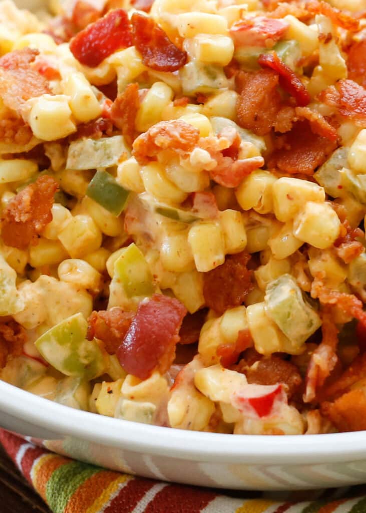 Creamed Corn with Peppers and Bacon | get the recipe at barefeetinthekitchen.com