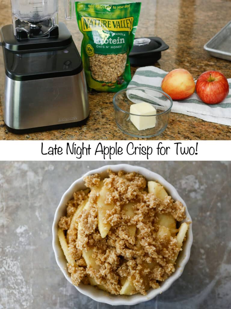 Late Night Apple Crisp {for two} with just four ingredients! - get the recipe at barefeetinthekitchen.com