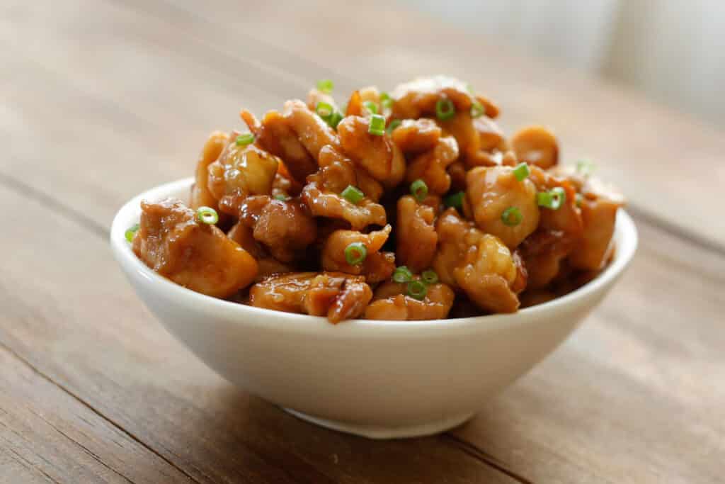 Honey Sriracha Chicken Bites | recipe at barefeetinthekitchen.com