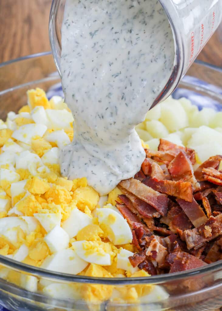 An easy homemade ranch dressing makes this one awesome potato salad!