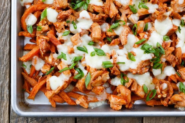 BBQ Chicken and Cheese Curd Fries - get the recipe at barefeetinthekitchen.com