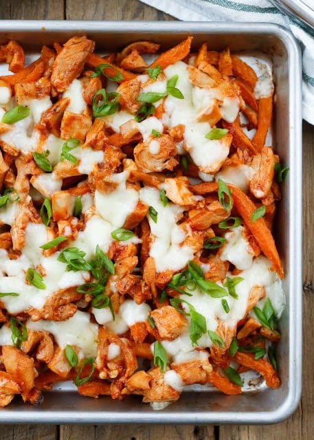 BBQ Chicken and Cheese Curd Fries - an easy weeknight recipe that the whole family will love! get the recipe at barefeetinthekitchen.com