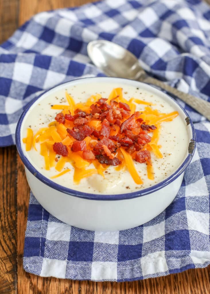 Baked Potato Soup with all the toppings is fall dinner heaven!