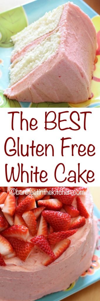 The BEST Gluten Free White Cake doesn't taste "gluten free" at all! get the recipe at barefeetinthekitchen.com