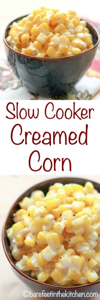 Slow-Cooker Creamed Corn - just like Rudy's BBQ! get the recipe at barefeetinthekitchen.com