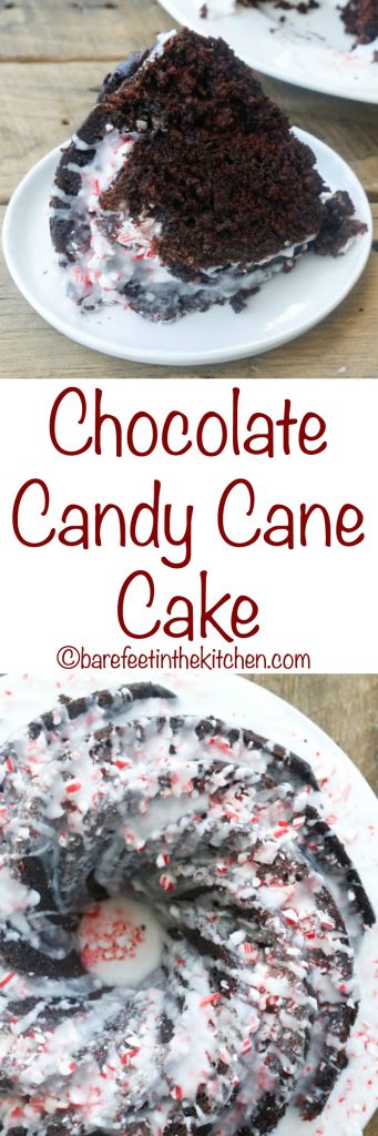 Chocolate Candy Cane Cake (traditional and gluten free recipes included) get the recipe at barefeetinthekitchen.com