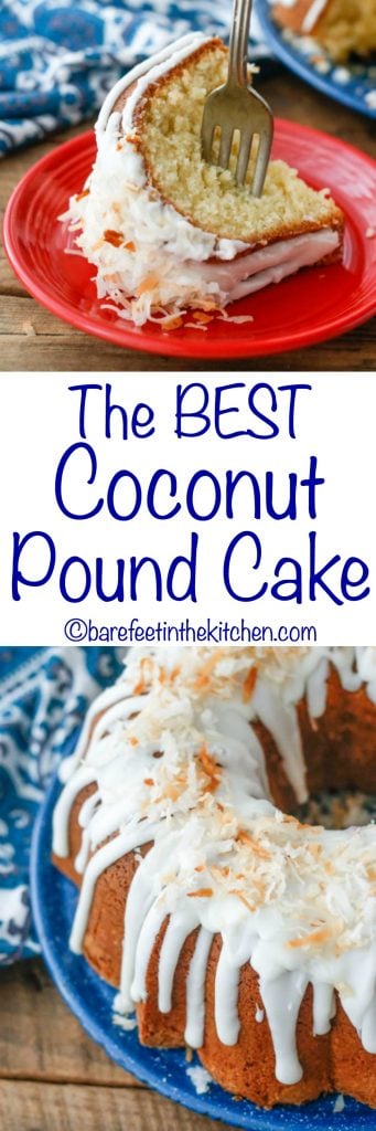 The BEST Coconut Pound Cake (traditional and gluten free recipes included) get the recipe at barefeetinthekitchen.com