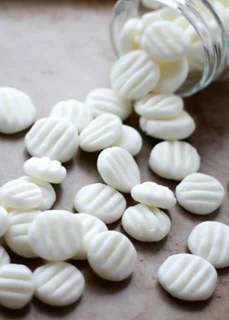 Cream Cheese Mints are super easy and fun to make! - get the recipe at barefeetinthekitchen.com