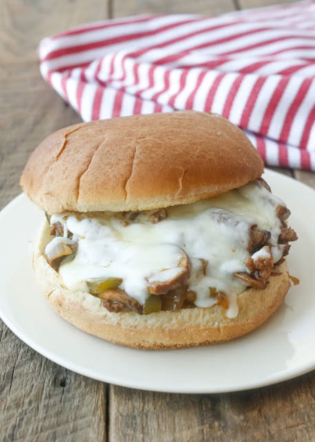 Philly Cheesesteak Sloppy Joes are a quick and easy dinner that's a far cry from the average sloppy joe! get the recipe at barefeetinthekitchen.com