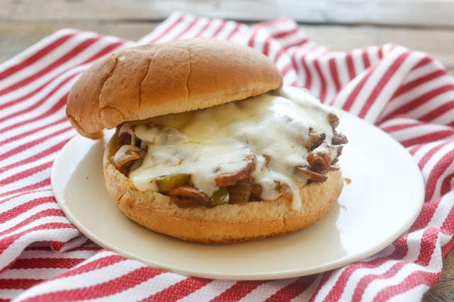 Philly Cheesesteak Sloppy Joes recipe for a quick and easy dinner that's a far cry from the average sloppy joe! get the recipe at barefeetinthekitchen.com