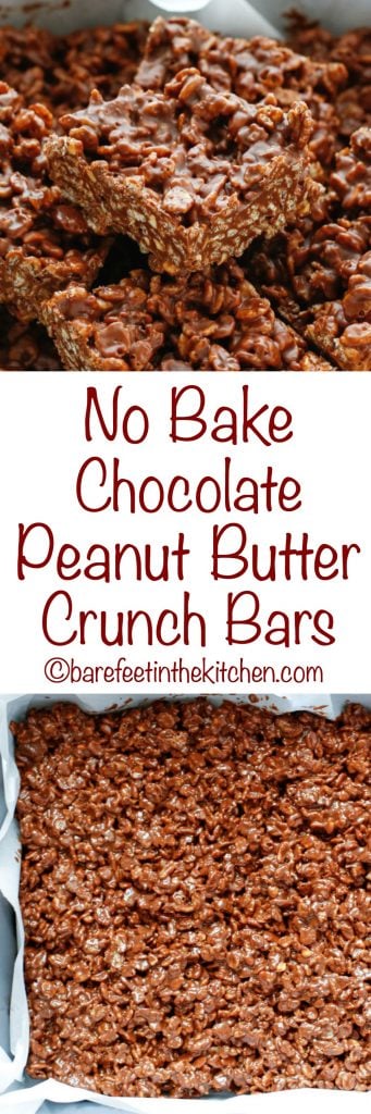 No Bake Chocolate Peanut Butter Crunch Bars - get the recipe at barefeetinthekitchen.com