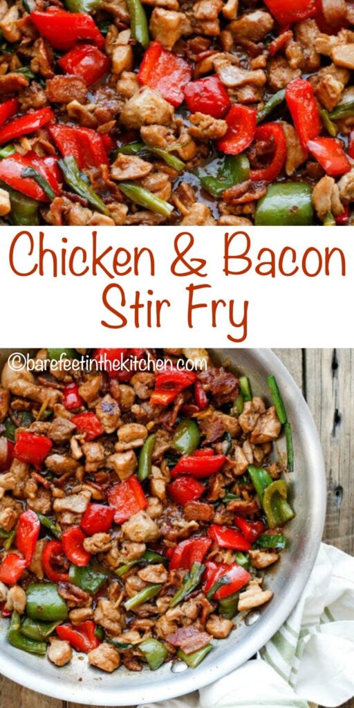 Chicken and Bacon Stir Fry - get the recipe at barefeetinthekitchen.com