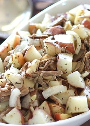 Roasted Italian Pork with Apples and Potatoes - get the recipe at barefeetinthekitchen.com