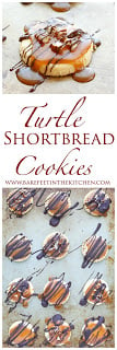 Chocolate Caramel Covered Shortbread Turtle Cookies - get the recipe at barefeetinthekitchen.com