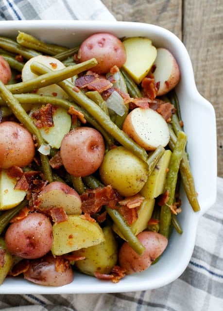 Southern Green Beans with Potatoes and Bacon - Barefeet in the Kitchen