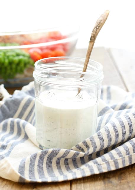 Homemade Ranch Salad Dressing tastes better than anything store-bought and only takes a few minutes to make! - get the recipe at barefeetinthekitchen.com