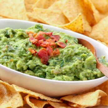 Best Ever Roasted Garlic Guacamole with Bacon