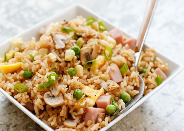{Better Than Take-Out} Fried Rice with Ham and Vegetables - get the recipe at barefeetinthekitchen.com