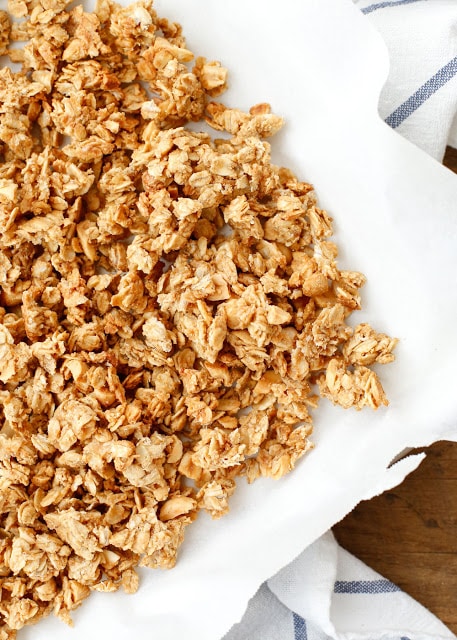 Chewy Peanut Granola is a great way to start the day! get the recipe at barefeetinthekitchen.com